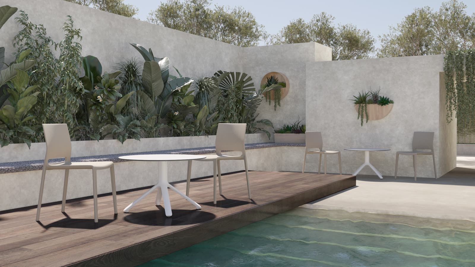 Render de mobiliario de exterior línea Bakhita